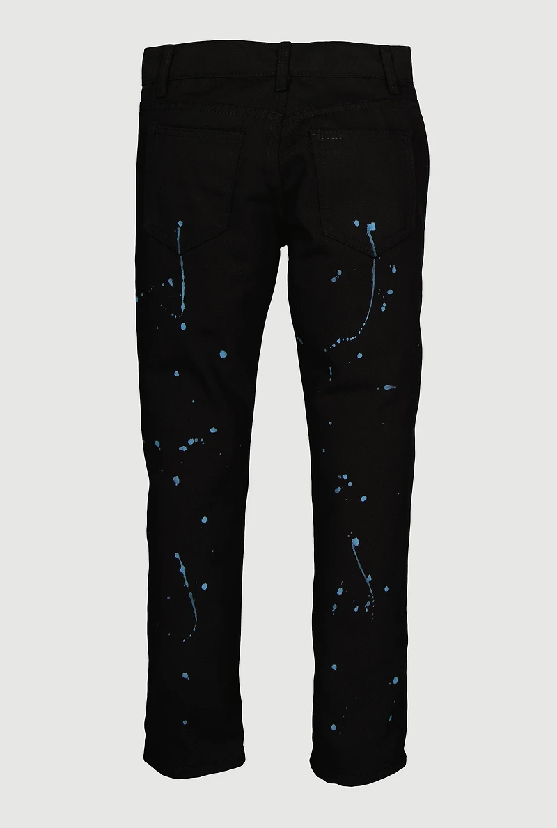 Boys Mid Rise Paint Splatter Skinny Jeans, Black, Size 16