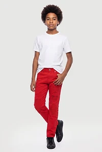 Boys Distressed Solid Moto Jeans