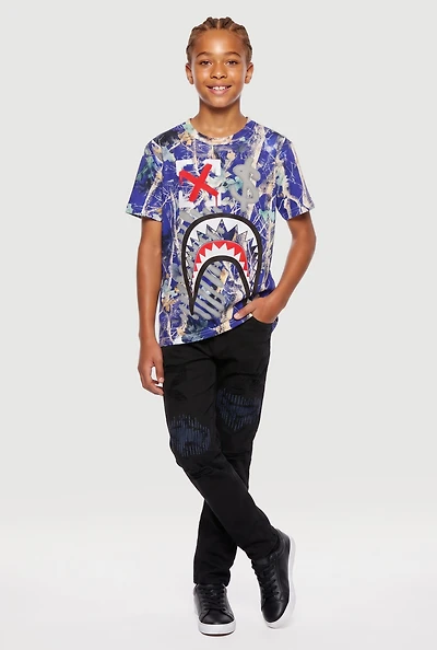 Boys Contrast Stitch Distressed Jeans