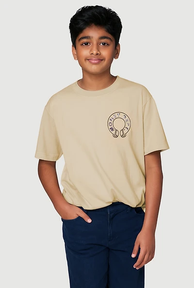 Boys Money Dept Crew Neck Short Sleeve Tee, Beige, Size 14-16