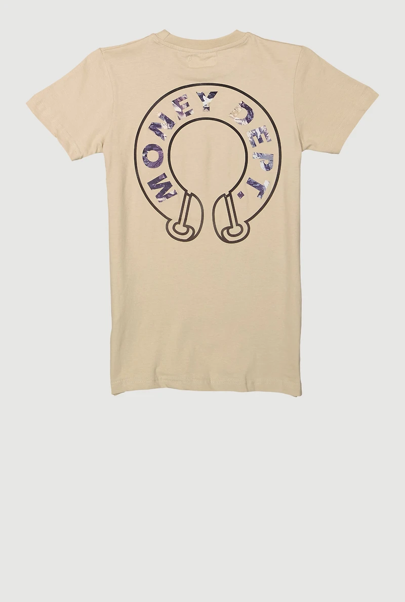 Boys Money Dept Crew Neck Short Sleeve Tee, Beige, Size 10-12