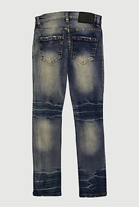 Boys Frayed Camo Patch and Repair Jeans, Blue, Size 12