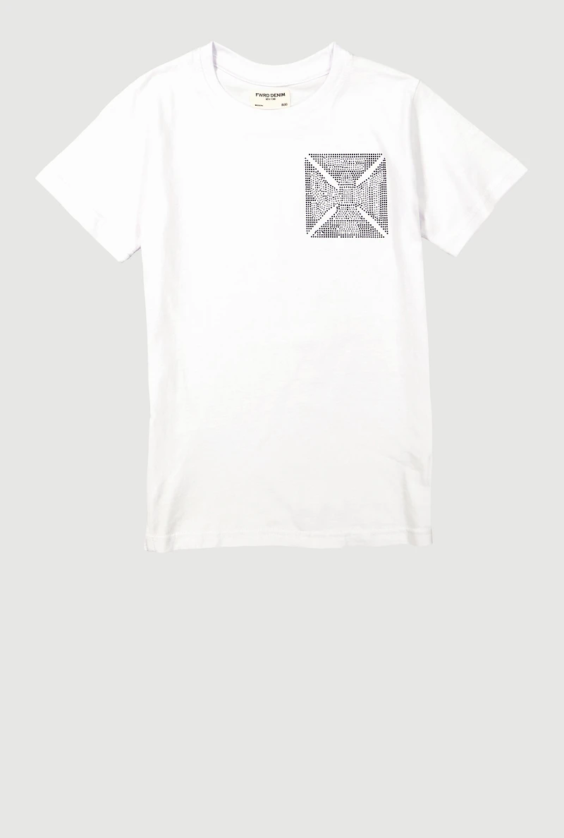 Boys Rhinestone Saint Crew Neck Short Sleeve T-Shirt, White, Size 10-12
