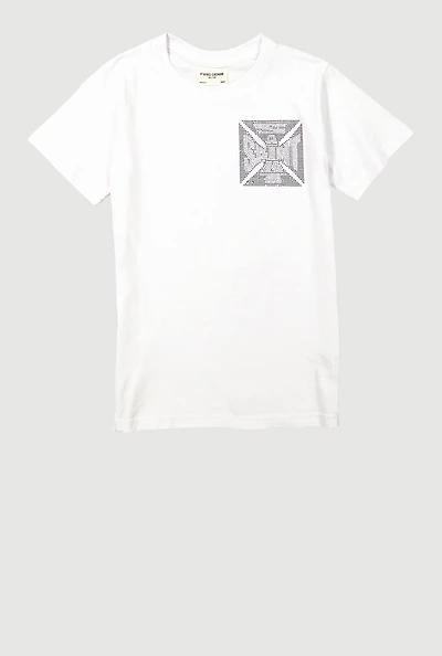 Boys Rhinestone Saint Crew Neck Short Sleeve T-Shirt, White, Size 14-16