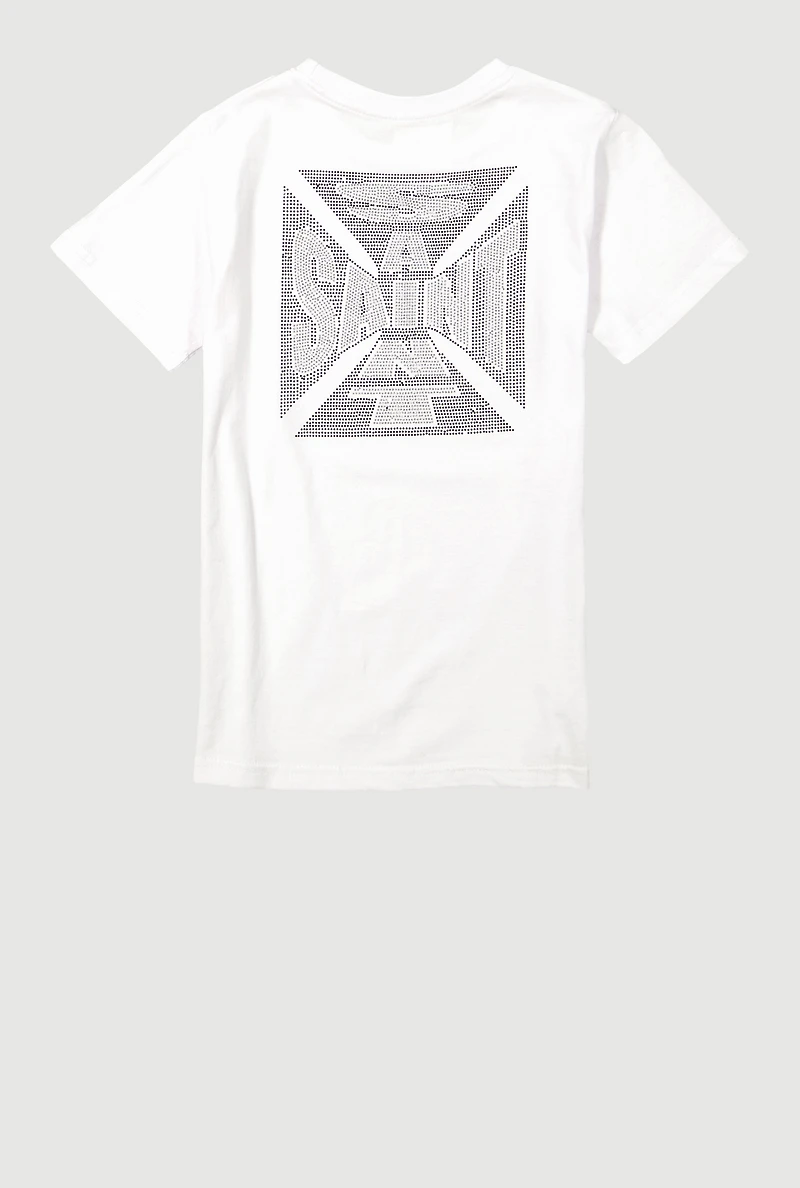 Boys Rhinestone Saint Crew Neck Short Sleeve T-Shirt, White, Size 10-12