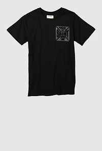 Boys Rhinestone Saint Crew Neck T-Shirt, Black, Size 10-12