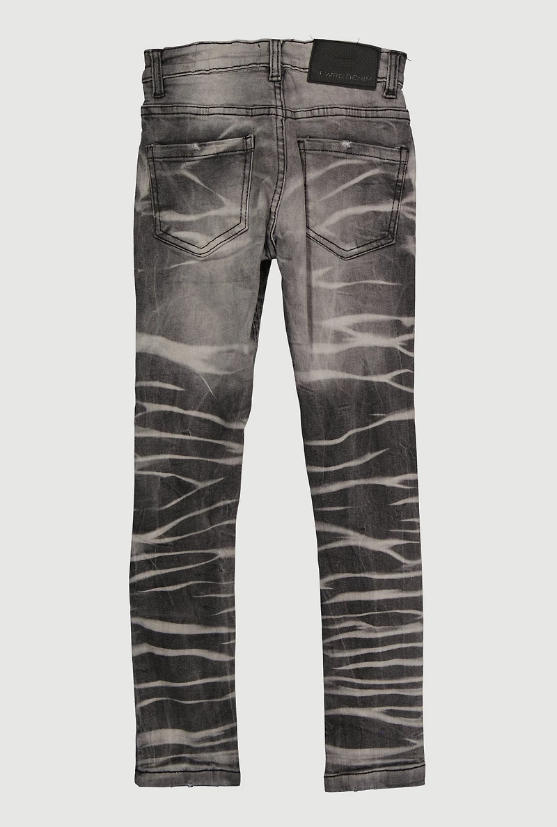 Boys Distressed Rhinestone Studded Patch and Repair Jeans, Grey, Size 16