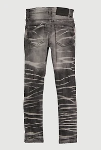 Boys Distressed Rhinestone Studded Patch and Repair Jeans, Grey, Size 16
