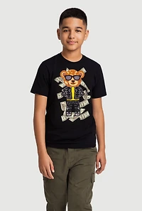 Boys Money Teddy Embroidered Graphic Tee, Black, Size 14-16