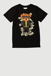Boys Money Teddy Embroidered Graphic Tee, Black, Size 14-16