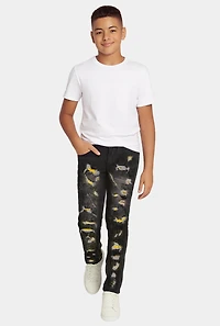 Boys Distressed Patch and Repair Skinny Jeans, Black, Size 14