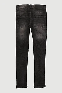 Boys Distressed Patch and Repair Skinny Jeans, Black, Size 12