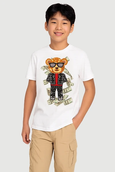 Boys Chenille Money Bear Patch Graphic Tee, Multi, Size 14-16