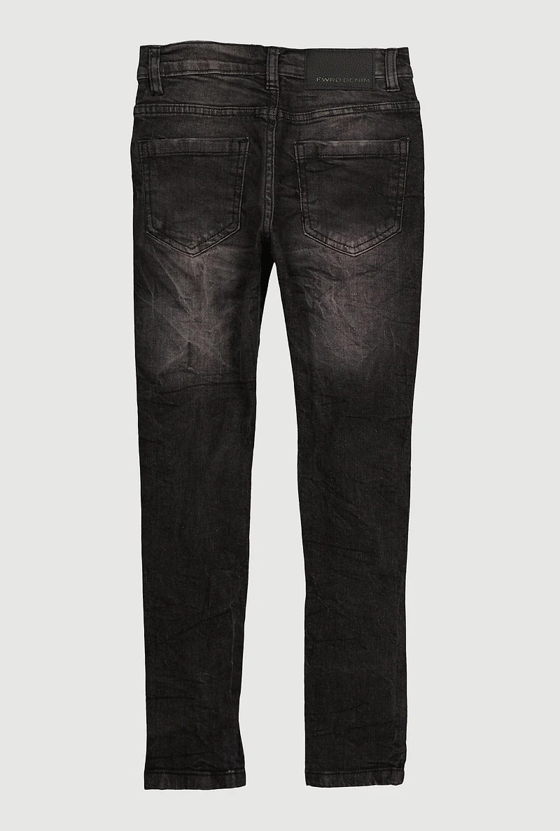 Boys Acid Wash Patch and Repair Distressed Skinny Jeans, Black, Size 8