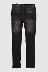 Boys Acid Wash Patch and Repair Distressed Skinny Jeans, Black, Size 8