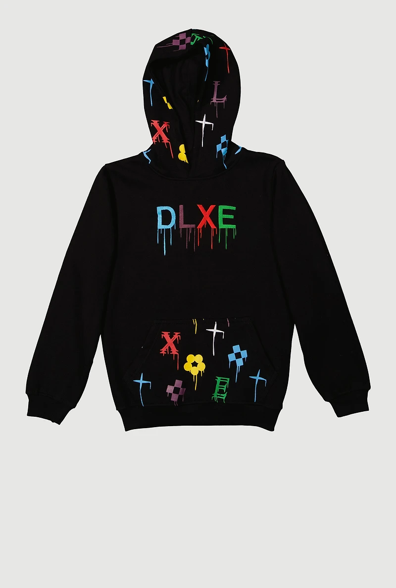 Boys DLXE Drip Pattern Graphic Pullover Hoodie, Black, Size 14-16