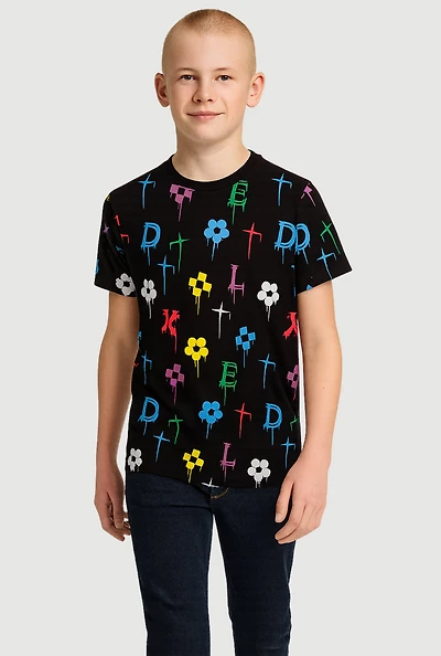 Boys Drip Graphic Patterned Short Sleeve Tee