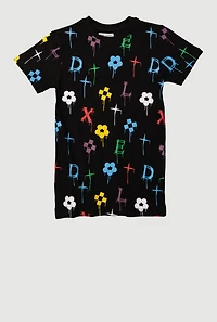 Boys Drip Graphic Patterned Short Sleeve Tee, Black,