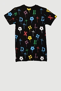 Boys Drip Graphic Patterned Short Sleeve Tee, Black,