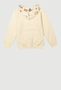 Boys DLXE Drip Embroidered Patterned Graphic Hoodie, Beige, Size 8