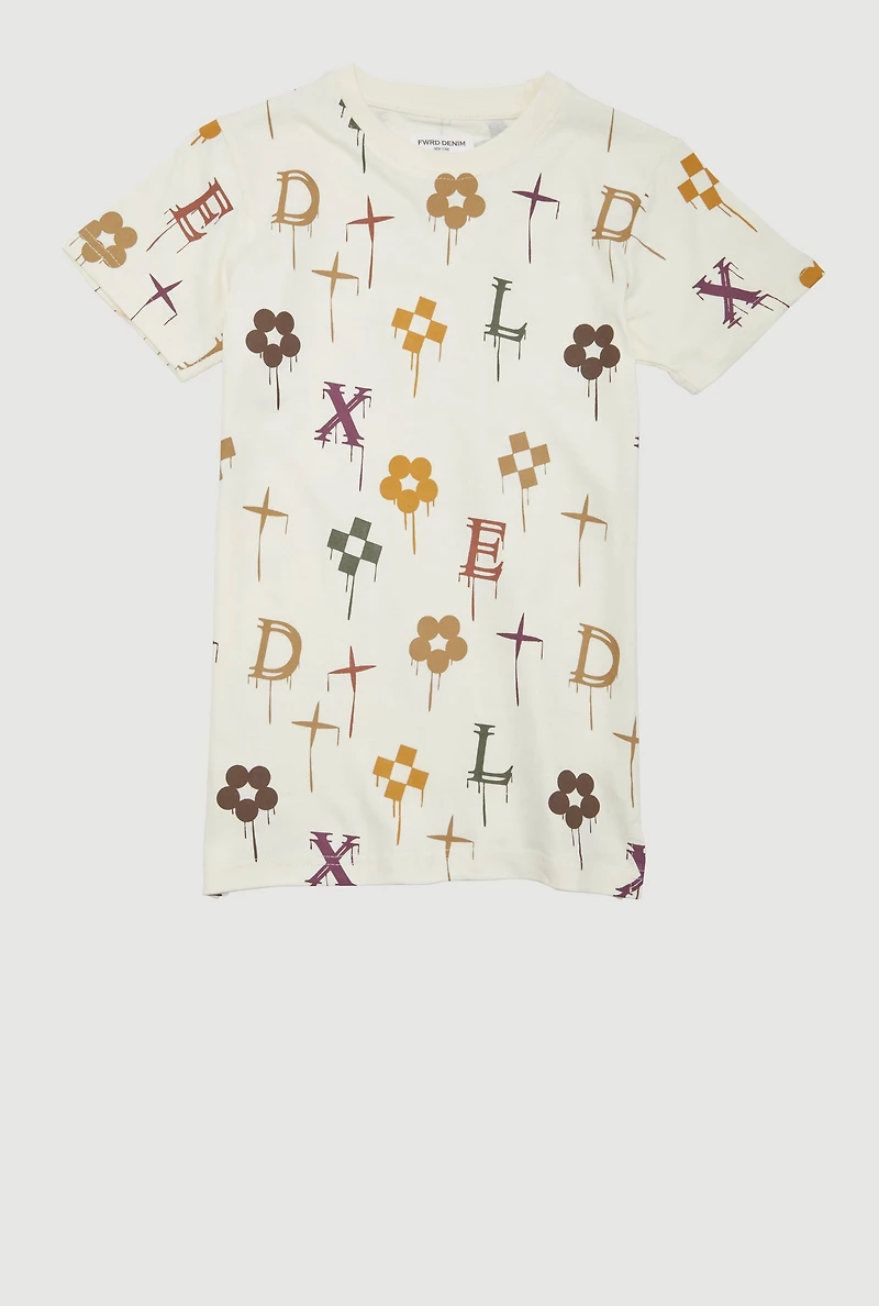 Boys Drip Graphic Print Short Sleeve Tee, Beige, Size 18-20