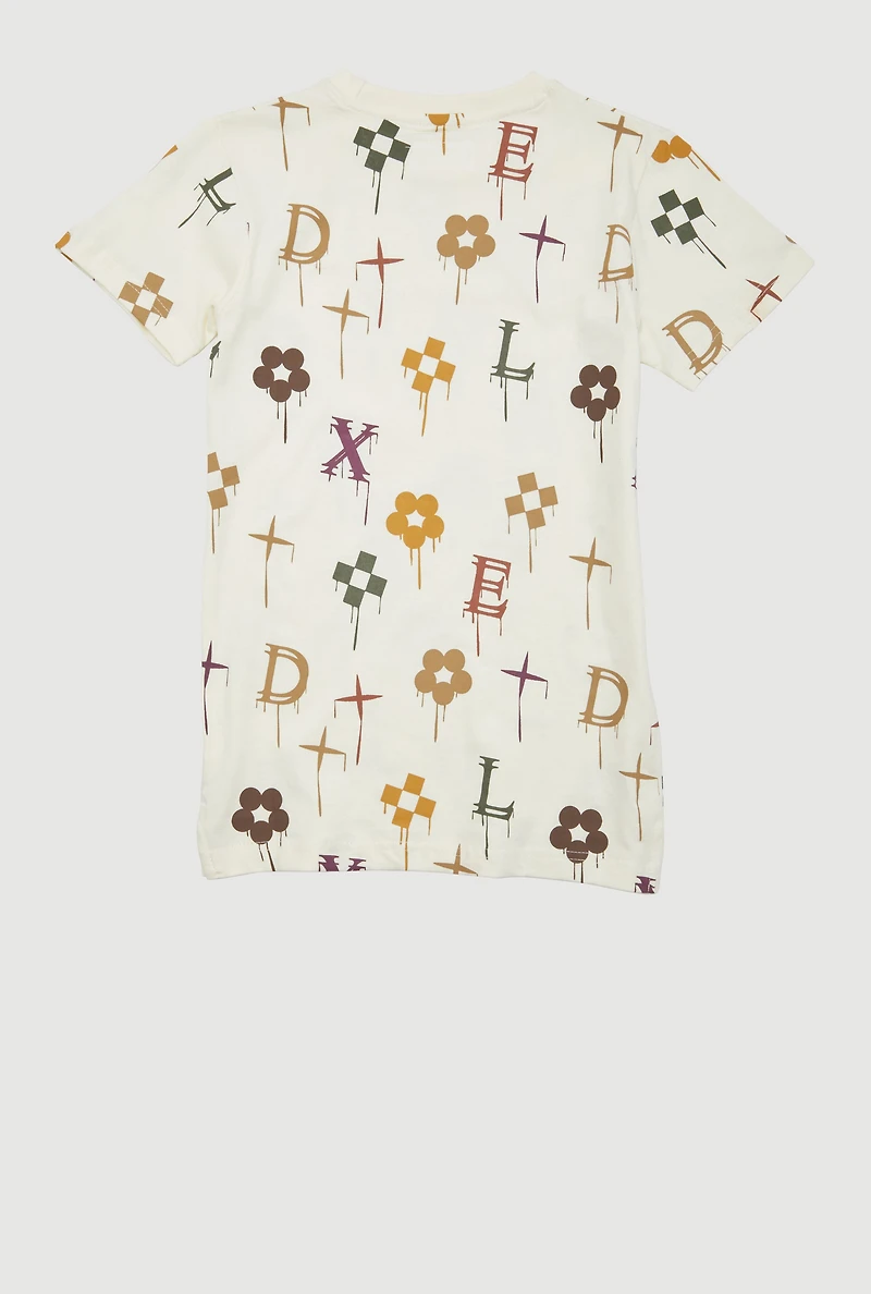 Boys Drip Graphic Print Short Sleeve Tee, Beige,