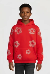 Boys Hooded Rhinestone Floral Sweatshirt