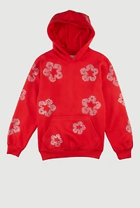 Boys Hooded Rhinestone Floral Sweatshirt