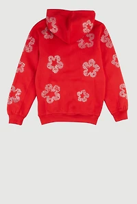 Boys Hooded Rhinestone Floral Sweatshirt, Red, Size 10-12