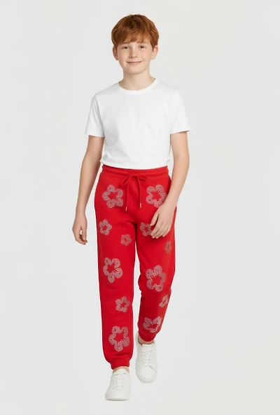 Boys Rhinestone Floral Joggers
