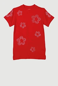 Boys Flower Rhinestone Crew Neck Short Sleeve Tee