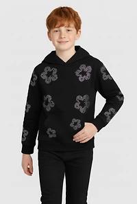 Boys Rhinestone Floral Graphic Hooded Sweatshirt