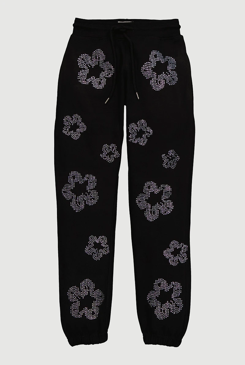 Boys Floral Rhinestone Graphic Joggers