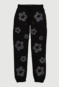 Boys Floral Rhinestone Graphic Joggers