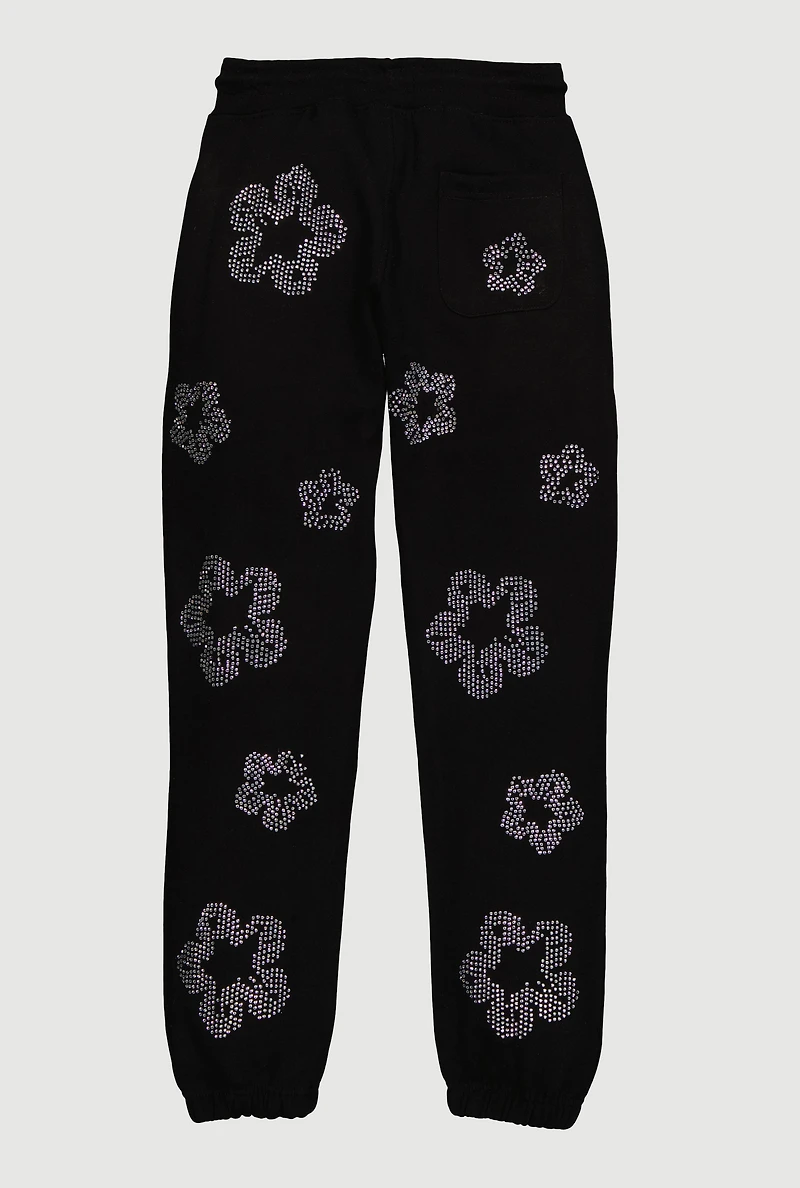 Boys Floral Rhinestone Graphic Joggers