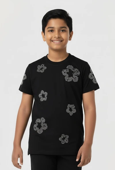 Boys Floral Rhinestone Graphic Tee