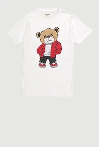 Boys Rhinestone Bear Graphic Short Sleeve Tee