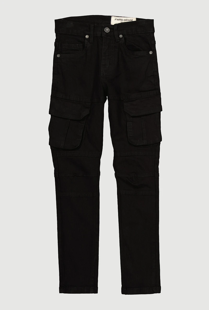 Boys Mid Rise Cargo Pocket Moto Jeans