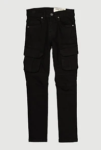 Boys Mid Rise Cargo Pocket Moto Jeans