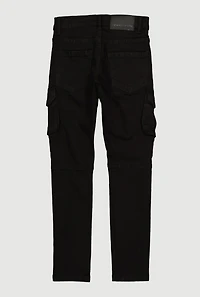 Boys Mid Rise Cargo Pocket Moto Jeans, Black, Size 20