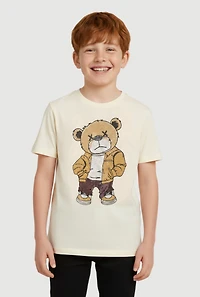 Boys Rhinestone Teddy Bear Graphic Tee, Beige, Size 18-20