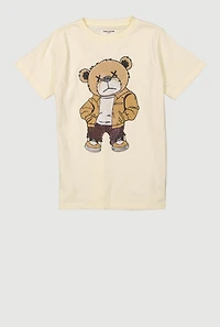 Boys Rhinestone Teddy Bear Graphic Tee, Beige, Size 18-20