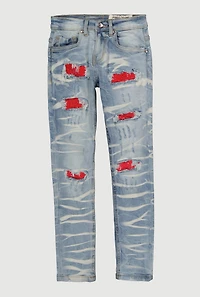 Boys Mineral Wash Rhinestone Patch and Repair Whiskered Jeans