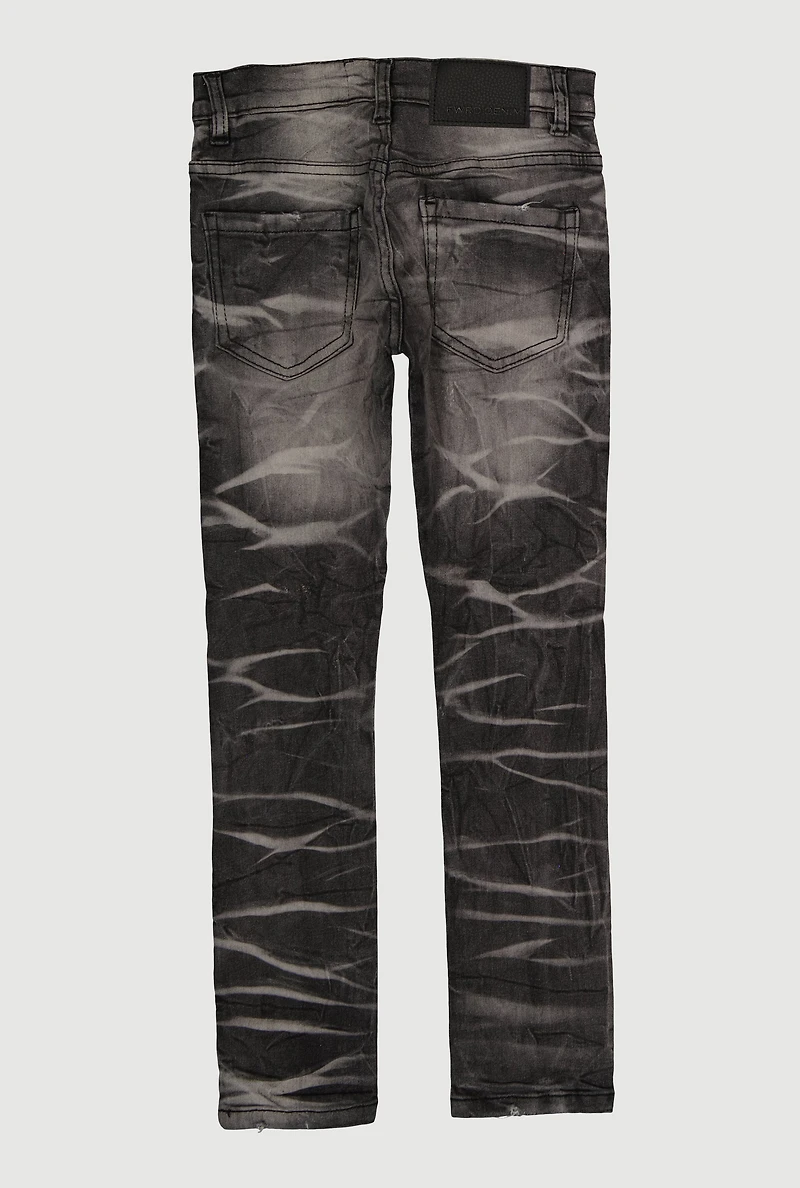 Boys Rhinestone Patch and Repair Whiskered Skinny Jeans