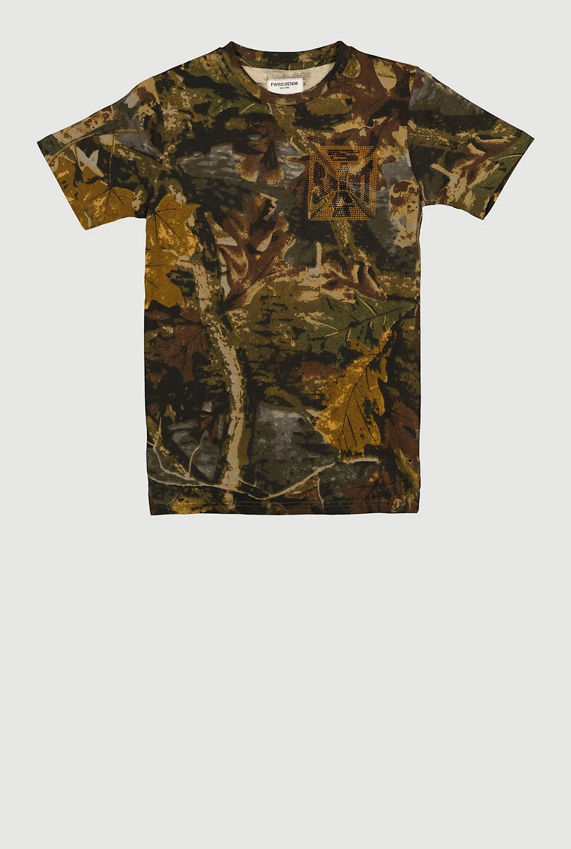 Boys Rhinestone Saint Graphic Hunter Camo Tee