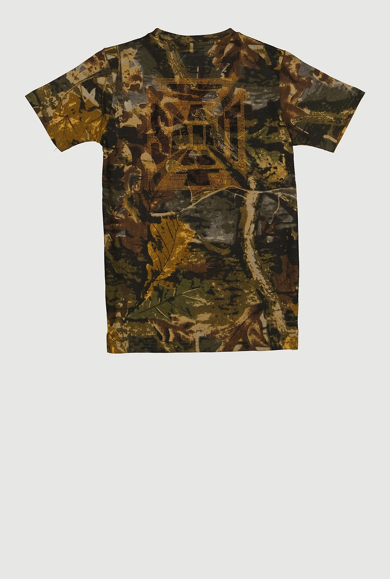 Boys Rhinestone Saint Graphic Hunter Camo Tee
