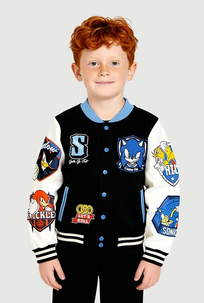 Little Boys Sonic The Hedgehog Patch Graphic Varsity Jacket