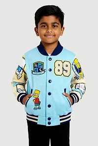 Little Boys Bart Simpson 89 Patch Graphic Varsity Jacket, Blue, Size 6-7
