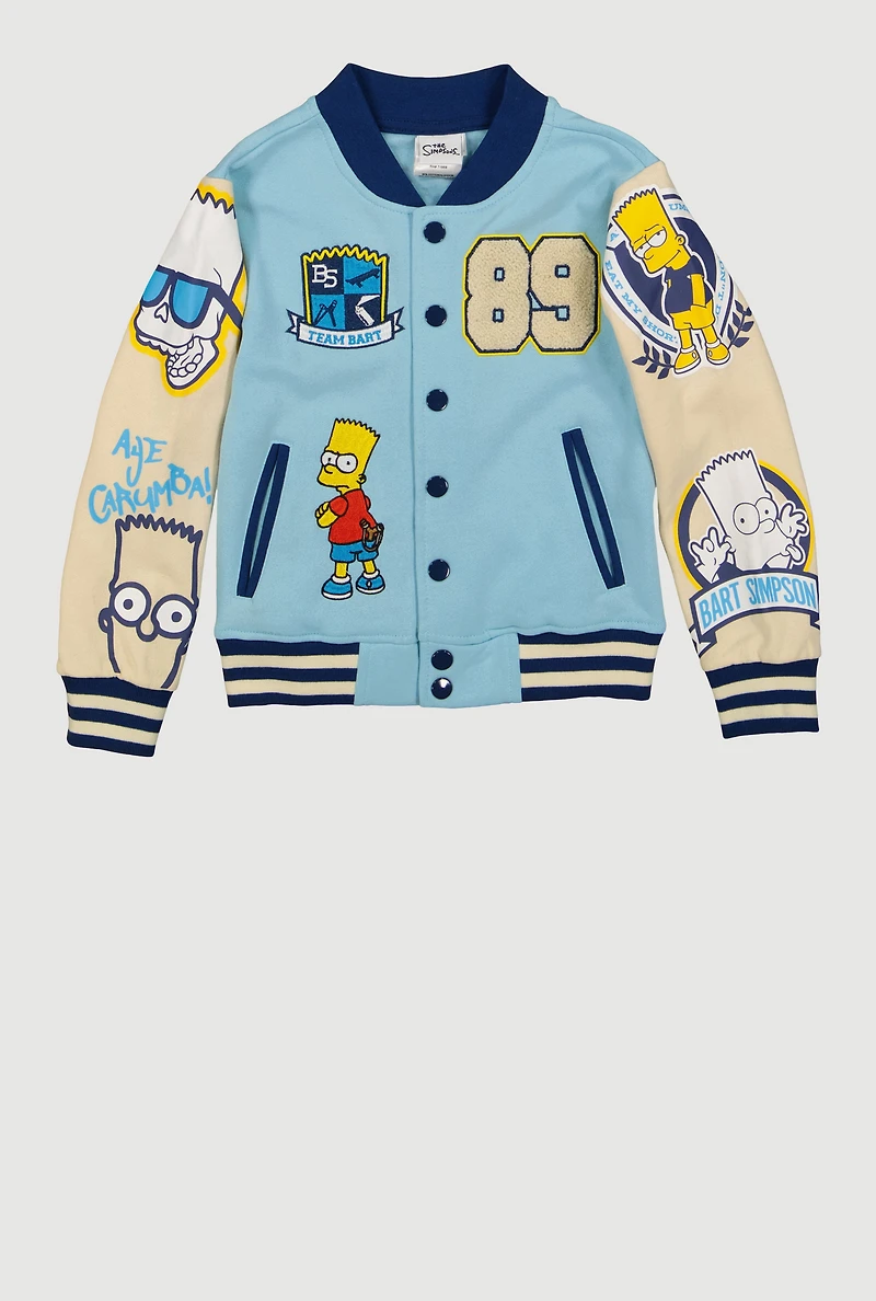 Little Boys Bart Simpson 89 Patch Graphic Varsity Jacket
