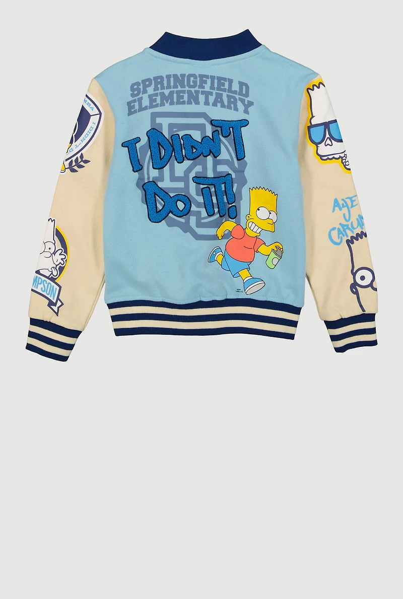 Little Boys Bart Simpson 89 Patch Graphic Varsity Jacket